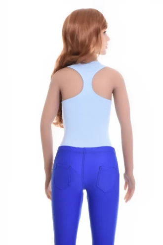 Women's cotton-blend bodysuit with scoop neck and racerback, breathable sporty layer for everyday wear.