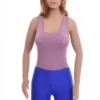 Women's sleeveless cotton bodysuit with scoop neck and wide straps over a brazilian cut, an everyday base.