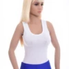 Women's sleeveless cotton bodysuit with scoop neck and wide straps over a brazilian cut, an everyday base.