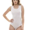 Women's sleeveless cotton tank bodysuit with a scoop neckline, wide straps and a brazilian cut.