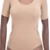 Women's cotton T-shirt bodysuit with scoop neck, short sleeves and brazilian cut, an everyday staple.