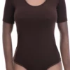 Women's cotton T-shirt bodysuit with scoop neck, short sleeves and brazilian cut, an everyday staple.