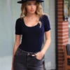 Women's cotton T-shirt bodysuit with scoop neck, short sleeves and brazilian cut, an everyday staple.