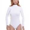 Women's microfiber bodysuit with a mock neckline, long sleeves and a brazilian cut in smooth fine fabric.