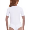 Women's microfiber bodysuit with a scoop neckline, short sleeves and a brazilian cut for a clean line.