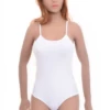 Women's sleeveless microfiber bodysuit with a scoop neckline, slim spaghetti straps and a thong cut.