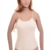 Women's sleeveless microfiber bodysuit with scoop neck, spaghetti straps and thong cut, a smooth everyday base.