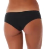 Black-on-black lace boyshorts for women, floral lace sides with a squared leg and smooth low waistband under fitted clothes.