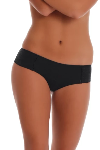 Women's black wool-blend boyshorts by Tiara Galiano, a fine knitted pair with full back coverage and a squared leg.