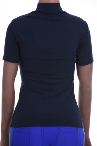Body-skimming cotton-blend tee with a high mock neckline, a clean light layer that keeps its shape.