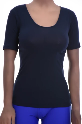 Body-skimming cotton tee with a low scoop neck, soft and breathable with an easy pull-on shape.