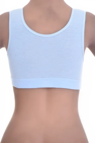 Soft breathable cotton bralette with an open back and wide straps, gentle wireless support for comfortable everyday wear.