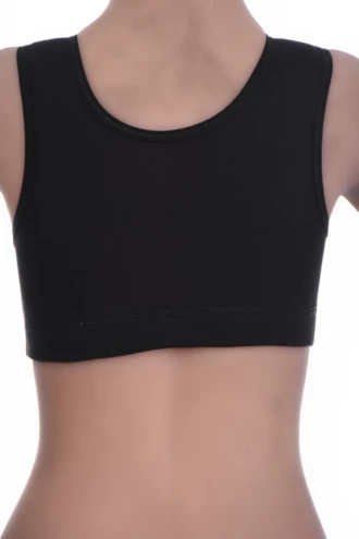 Soft breathable cotton bralette with an open back and wide straps, no wires for gentle relaxed support.