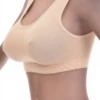 Soft breathable cotton bralette with an open back and wide straps across the shoulders, gentle wireless support.