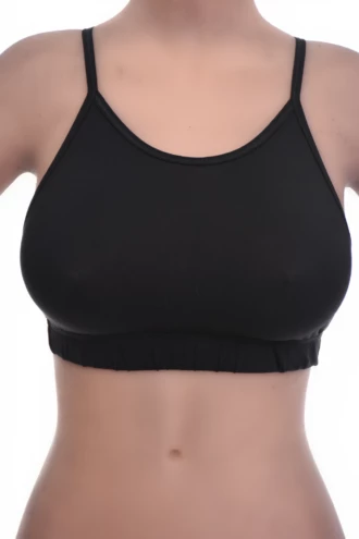 Breathable cotton bralette with a strappy back and a low scoop, soft and light to pull on for gentle support.