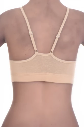 Breathable cotton-blend bralette with a strappy back behind a simple front, soft cups and a low scoop neckline.