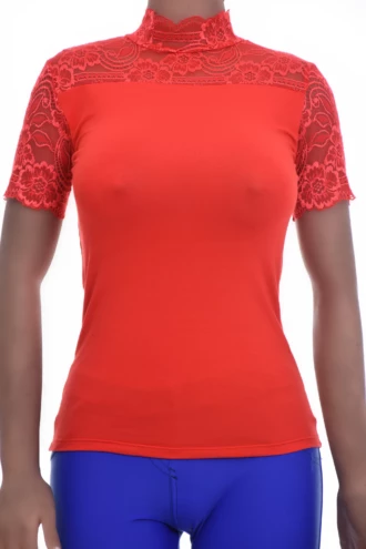 Breathable cotton-blend tee with lace and long sleeves, an easy dressed-up layer for cooler days.