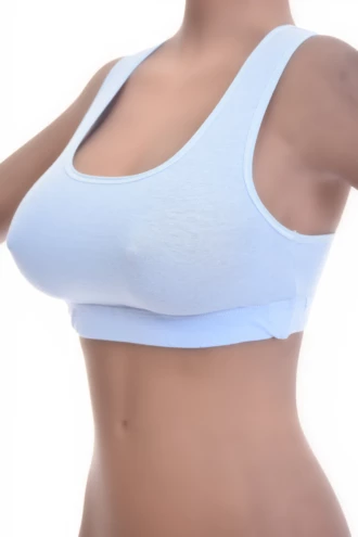 Soft breathable cotton racerback bralette with straps off the shoulders, gentle wireless support for everyday wear.