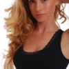 Soft breathable cotton tank with wide flat straps that cover a bra strap, slim with a little stretch.