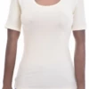 Breathable cotton tee with a low scoop neck and short sleeves, a close body-skimming everyday slim shape.