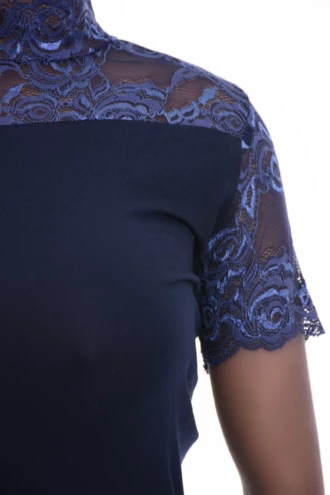 Breathable fitted cotton-lace tee with a mock neck and long sleeves, slim and comfortable for cooler days.