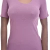 Breathable fitted cotton tee with a feminine scoop neckline, body-skimming and comfortable against the skin.