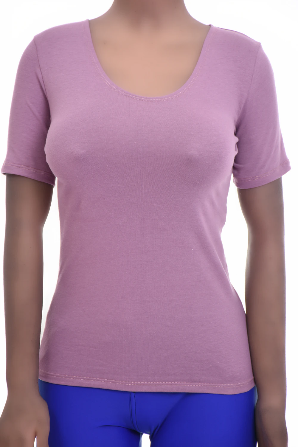 Breathable fitted cotton tee with a feminine scoop neckline, body-skimming and comfortable against the skin.