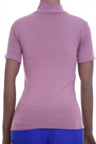Breathable slim cotton tee with a neat mock neckline and short sleeves, soft and close for daily layering.