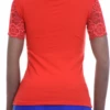 Close-fitting lace and cotton tee with a mock neck, soft stretch and long sleeves that pull on easily.