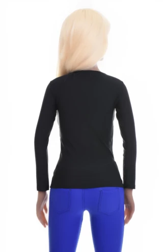 Close-fitting microfiber tee with a feminine scoop neck and long sleeves, an easy pull-on layer for cooler days.