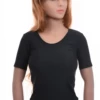 Close-fitting microfiber scoop-neck tee with stretch and short sleeves, an easy pull-on layering piece.