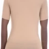 Soft cotton-blend tee with stretch and a low scoop neck, a slim feminine shape that follows the figure.