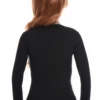 Soft cotton-blend long-sleeve tee with stretch and a slim scoop-neck fit that follows the figure.