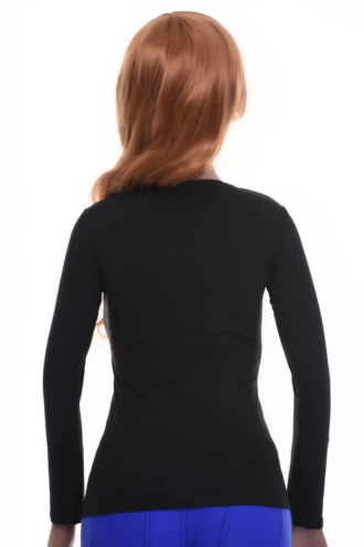 Soft cotton-blend long-sleeve tee with stretch and a slim scoop-neck fit that follows the figure.