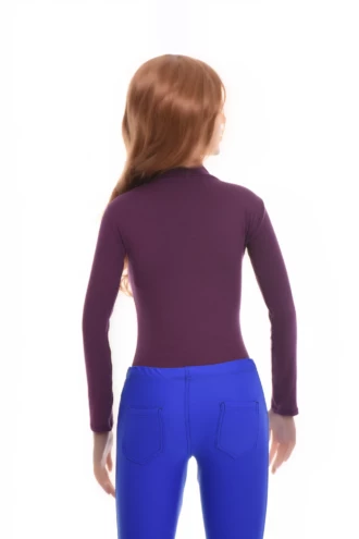 Women's cotton bodysuit by Tiara Galiano with mock neck and brazilian-coverage bottom for cooler days.