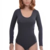Women's long-sleeve cotton bodysuit with scoop neck and brazilian cut, a fitted everyday layer.