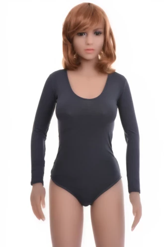 Women's long-sleeve cotton bodysuit with scoop neck and brazilian cut, a fitted everyday layer.