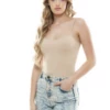 Women's sleeveless cotton bodysuit with scoop neck and spaghetti straps over a brazilian cut, slim base.