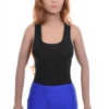 Women's sleeveless cotton bodysuit with scoop neck and wide straps over a brazilian cut, an everyday base.