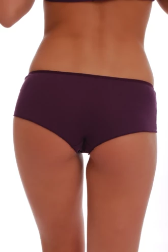 Soft cotton-blend boyshorts for women with a wide flat waistband that sits smooth under jeans and trousers.
