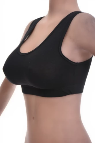 Cotton-blend bralette with a low scoop and soft cups, breathable and light to layer under a t-shirt or vest.