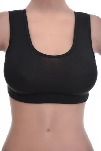Women's cotton bralette with soft wireless cups, an open back and wide straps, scoop neck for relaxed everyday wear.