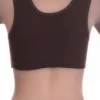 Soft-cup cotton bralette with an open back and wide straps resting comfortably across the shoulders, airy and light.