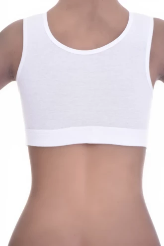 Soft-cup cotton bralette with an open back and wide straps, breathable and airy to layer under a t-shirt.