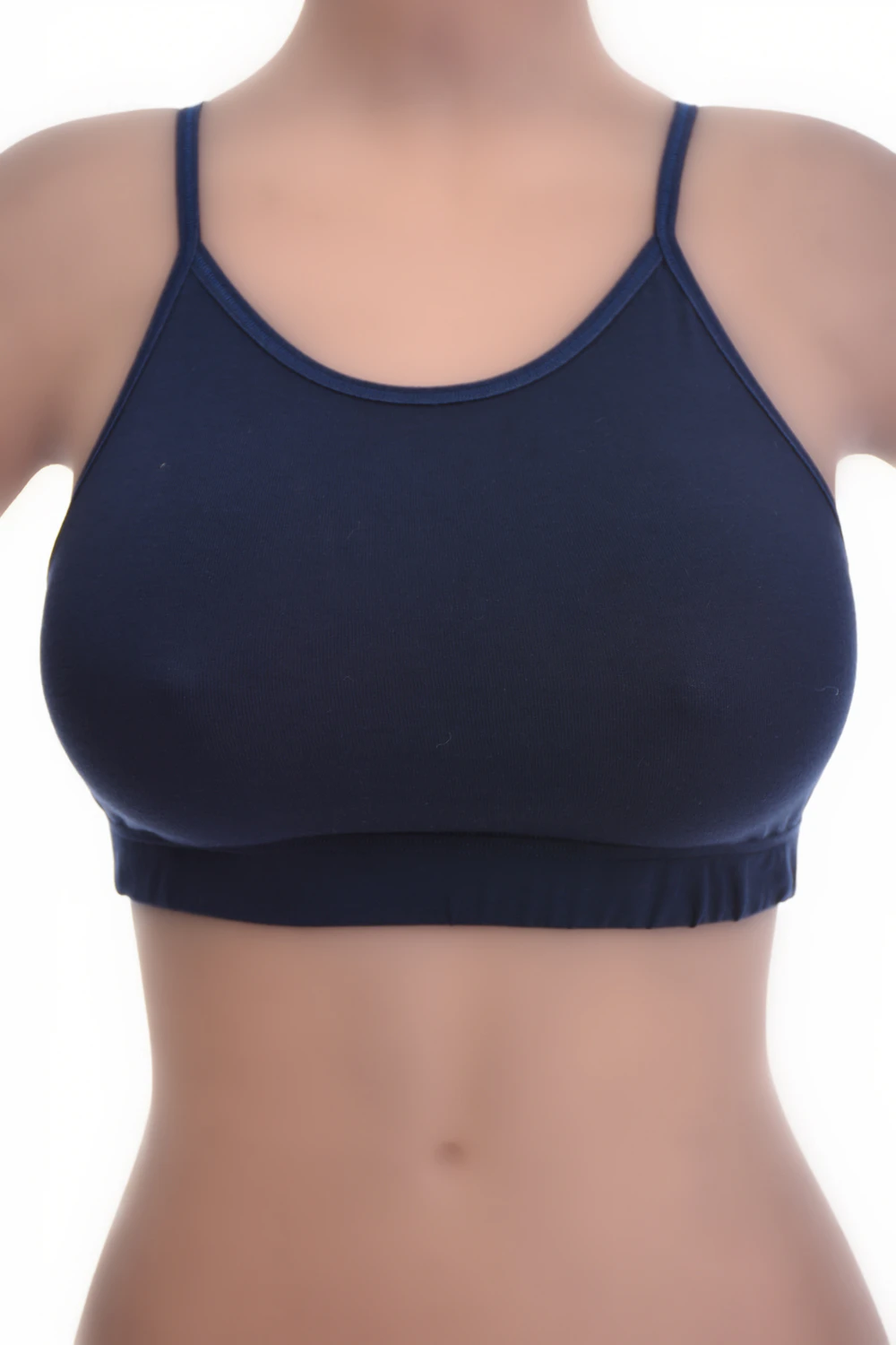 Breathable cotton-blend bralette with delicate spaghetti straps and a strappy back, unpadded and wireless.