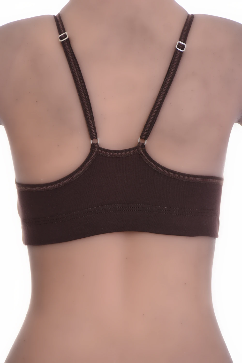 Breathable cotton-blend bralette with a strappy back and delicate straps, wireless and unpadded for gentle support.