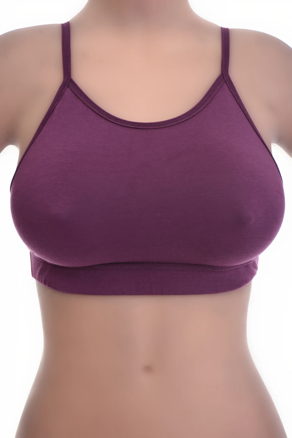 Women's cotton bralette with thin spaghetti straps and a scoop neck, soft wireless cups for a pared-back look.
