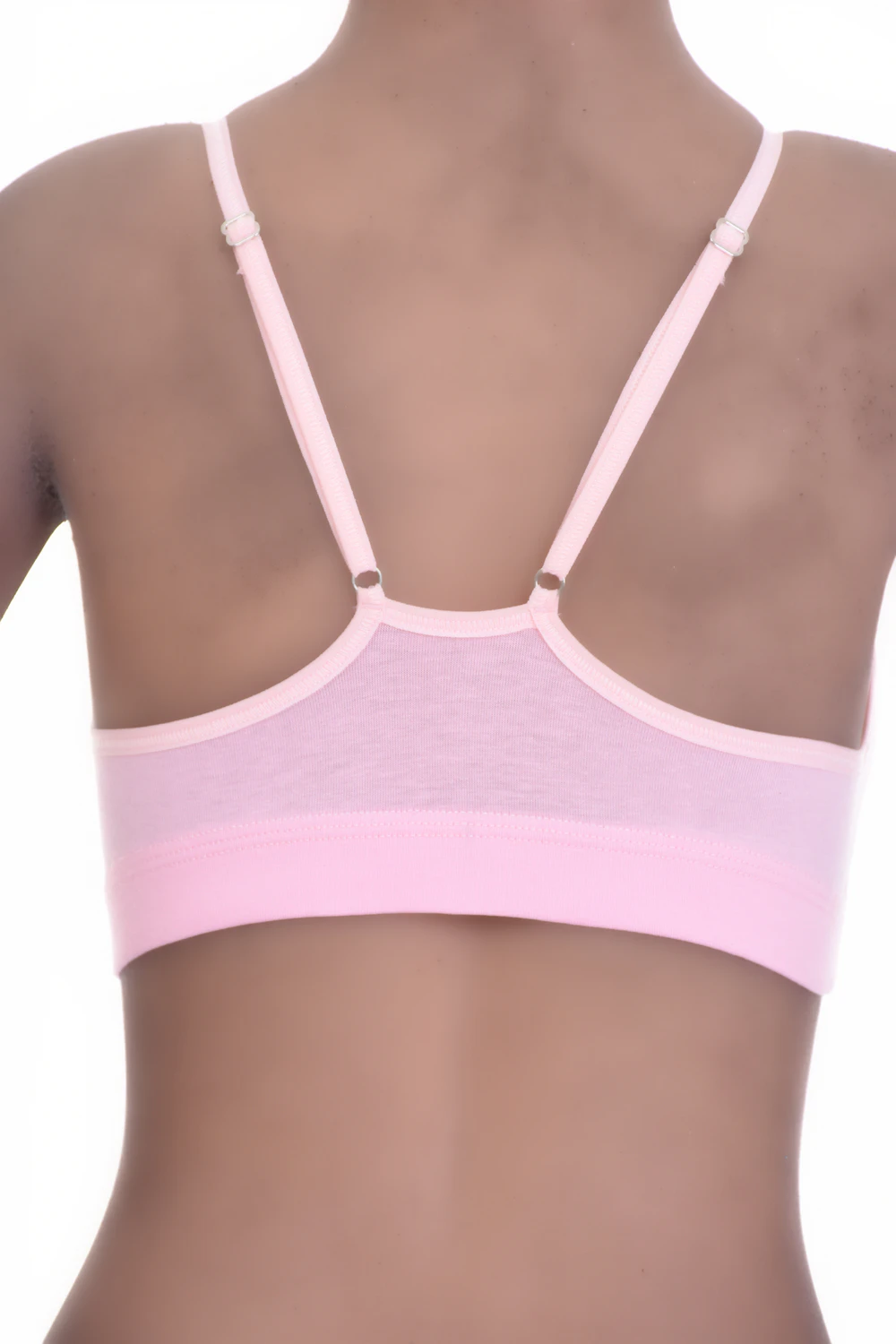 Women's cotton bralette with soft wireless cups, thin spaghetti straps and a scoop neckline.