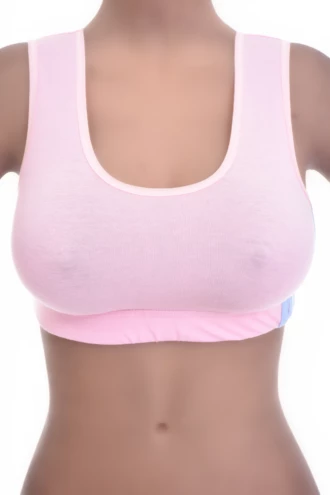 Women's cotton bralette with soft wireless cups, wide straps and an open back in a scoop-neck cut.