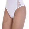 Cotton-blend high-rise thong rising on the front for light tummy coverage, a comfortable daily staple.